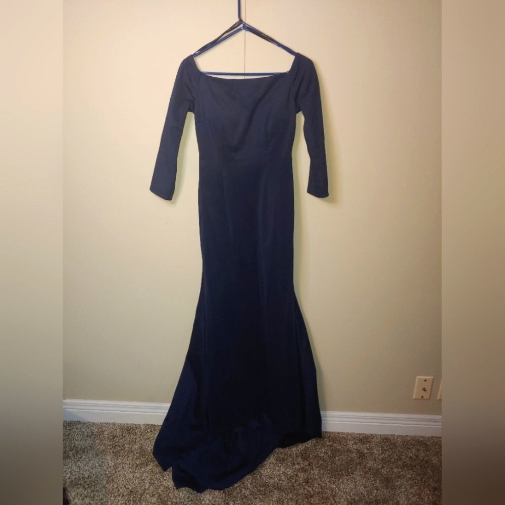 Sherri Hill Prom Dress Navy Blue Asymmetrical Formal Gown Women's Size 4